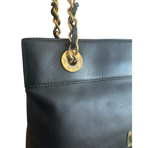 MCM Black Leather Shoulder Bag with Gold Accents - Picture 2 of 13